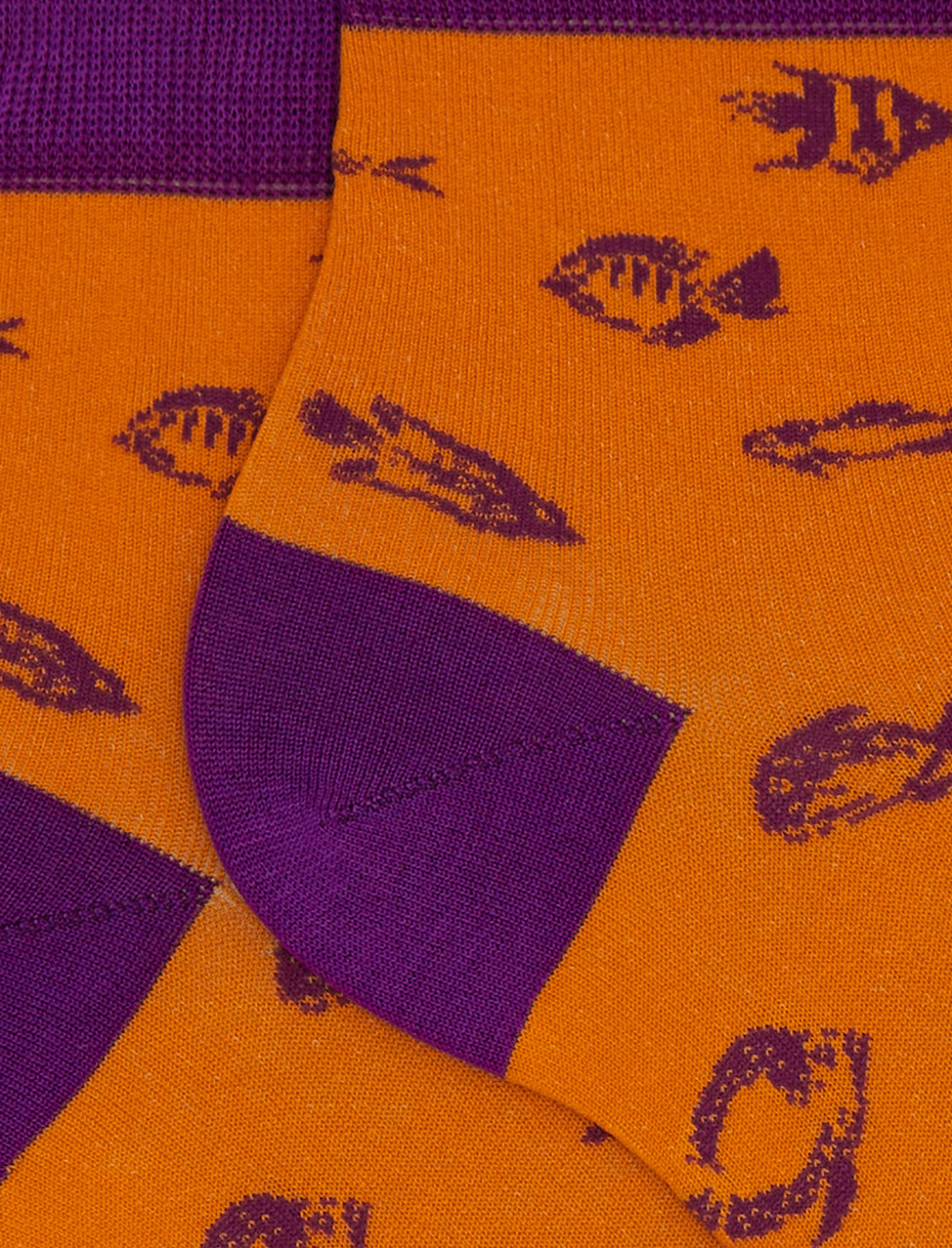 Calze cortissime donna cotone fantasia pesci dipinti arancio - Gallo 1927 - Official Online Shop