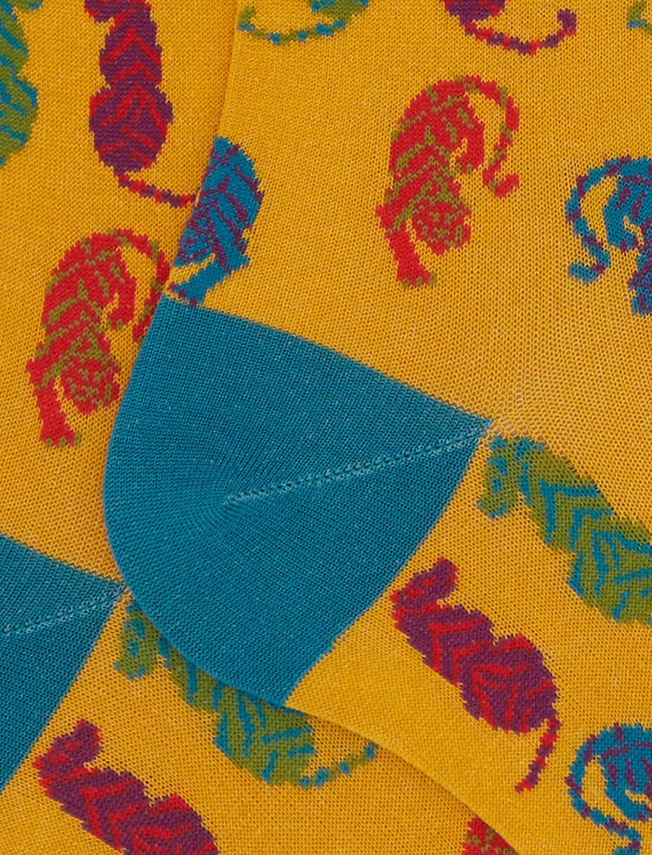Women's long yellow cotton socks with tiger motif - Gallo 1927 - Official Online Shop
