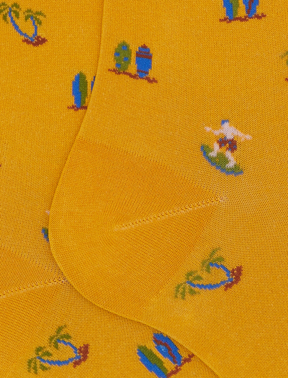 Men's long yellow cotton socks with surfing motif - Gallo 1927 - Official Online Shop