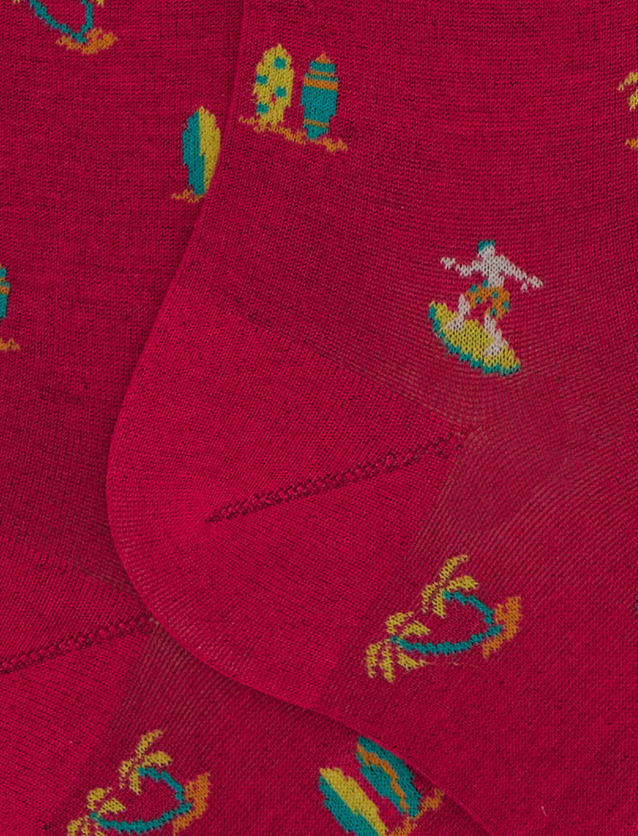 Men's long fuchsia cotton socks with surfing motif - Gallo 1927 - Official Online Shop