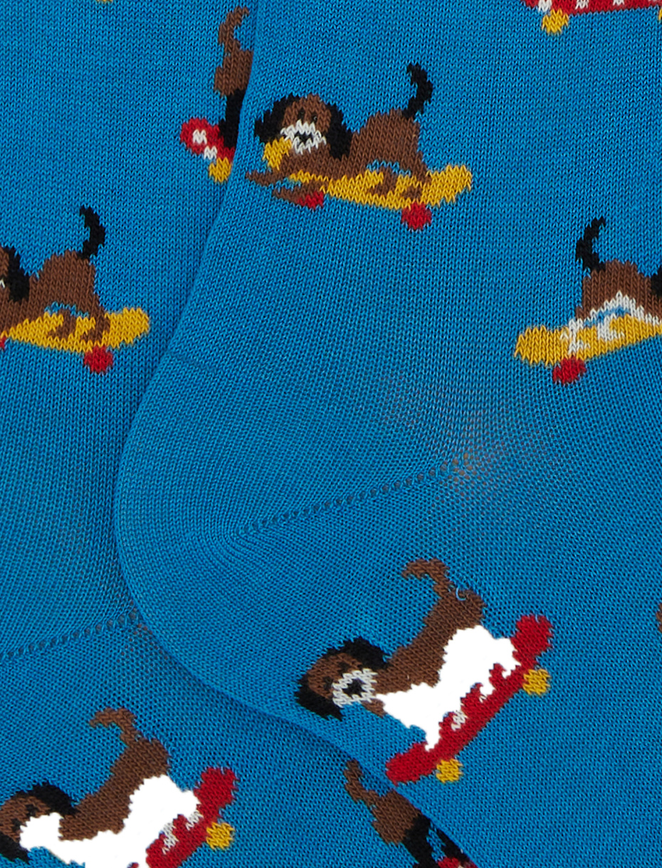Men's long light blue cotton socks with dog motif - Gallo 1927 - Official Online Shop