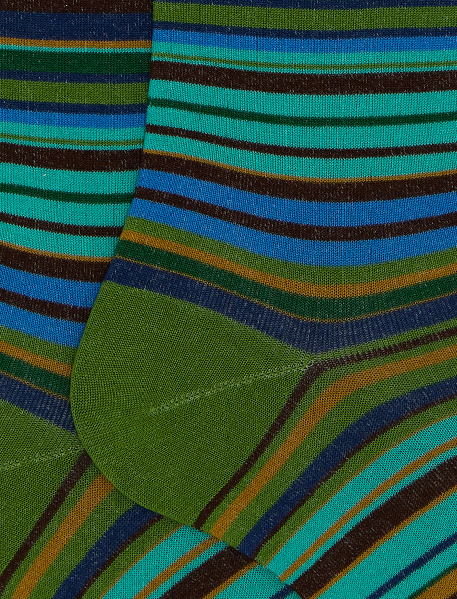 Men's long green cotton socks with 7-colour pinstripe pattern - Gallo 1927 - Official Online Shop