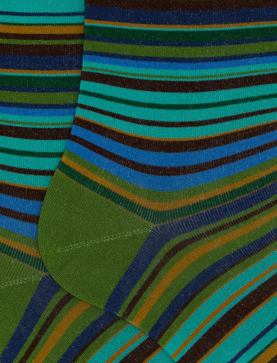 Men's short green cotton socks with 7-colour pinstripe pattern - Gallo 1927 - Official Online Shop