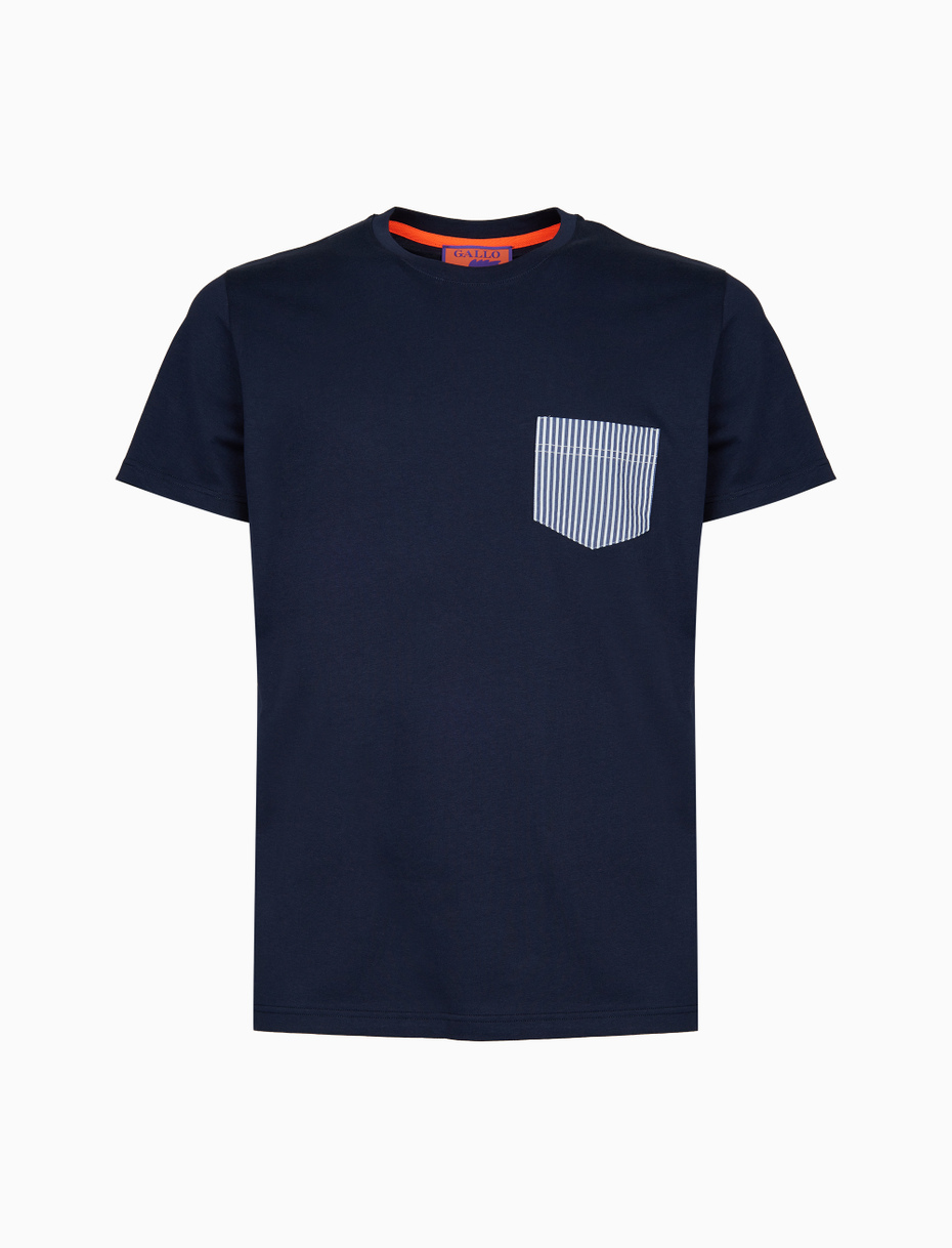 T-shirt girocollo uomo cotone tinta unita con taschino seersucker blu - Gallo 1927 - Official Online Shop