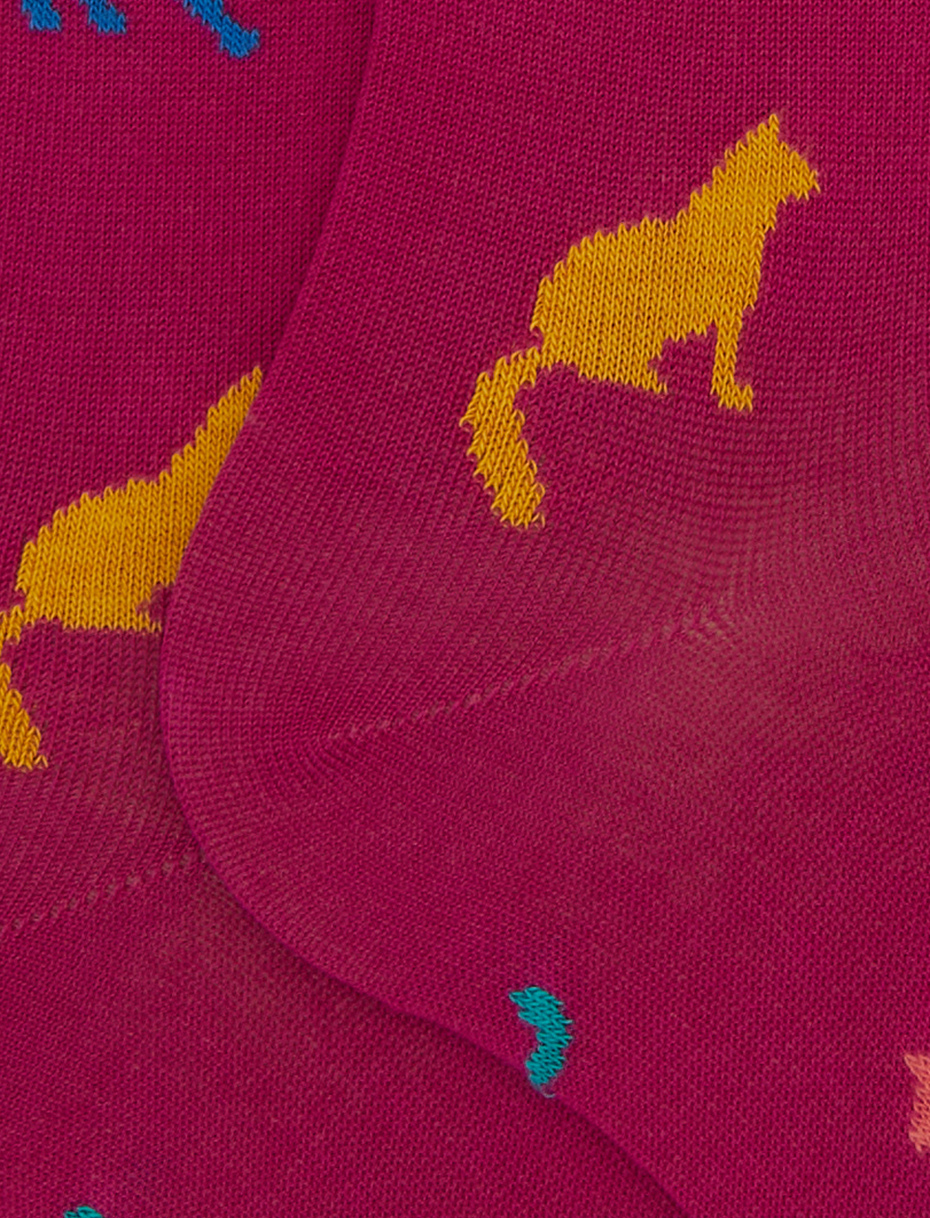 Women's long fuchsia cotton socks with cat motif - Gallo 1927 - Official Online Shop