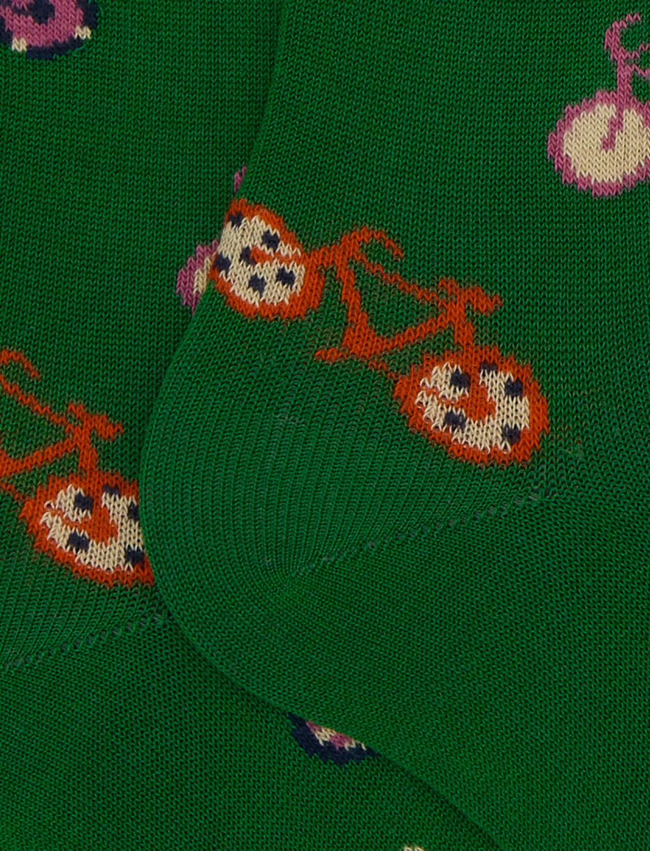 Men's long green cotton socks with bicycle motif - Gallo 1927 - Official Online Shop