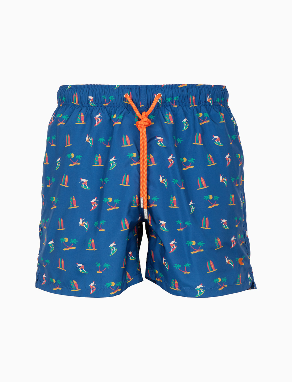 Men's blue swimming shorts with surfer pattern - Gallo 1927 - Official Online Shop