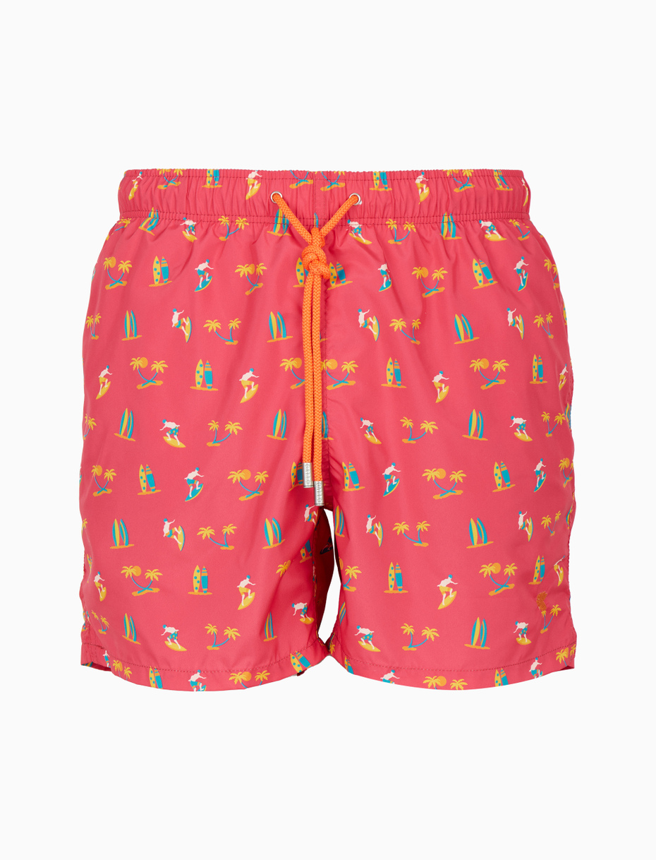 Men's fuchsia swimming shorts with surfer pattern - Gallo 1927 - Official Online Shop