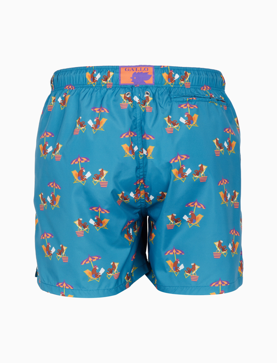 Men's light blue swimming shorts with beach monkey motif - Gallo 1927 - Official Online Shop