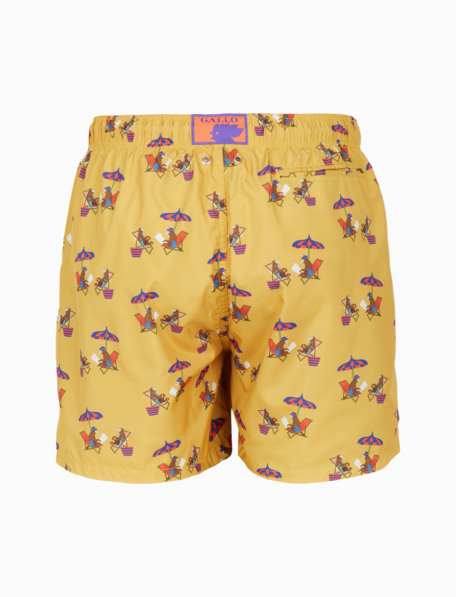 Men's yellow swimming shorts with beach monkey motif - Gallo 1927 - Official Online Shop