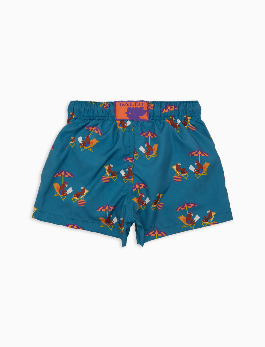 Kids' light blue swimming shorts with beach monkey motif - Gallo 1927 - Official Online Shop