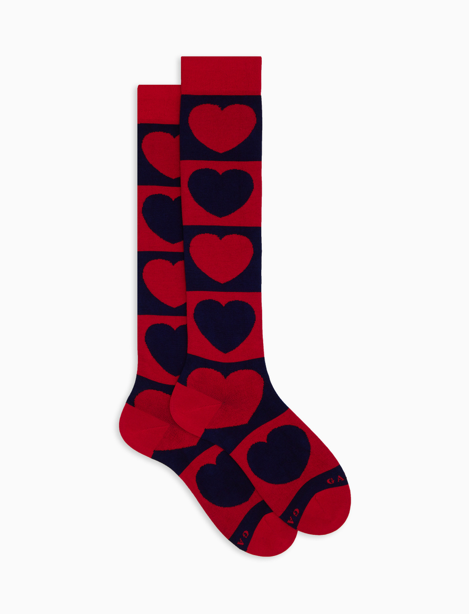 Women's long blue cotton socks with maxi love heart Valentine's motif - Gallo 1927 - Official Online Shop