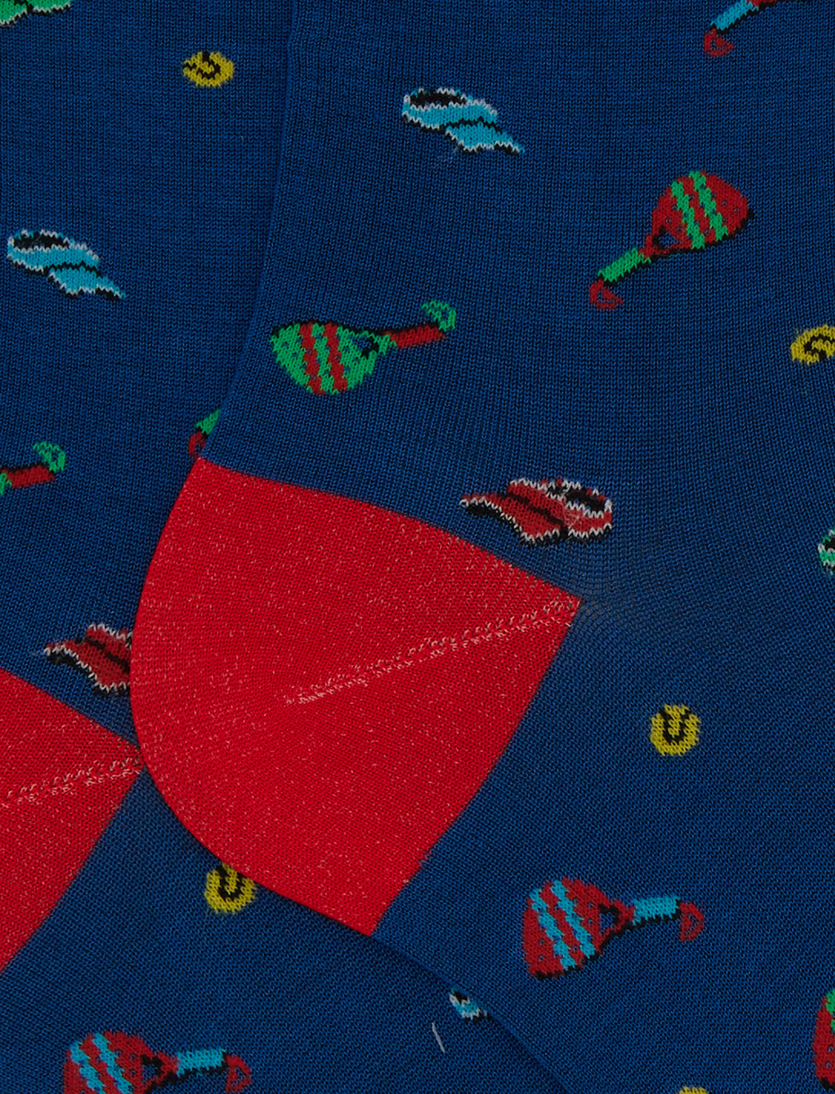 Men's short blue cotton socks with padel motif - Gallo 1927 - Official Online Shop