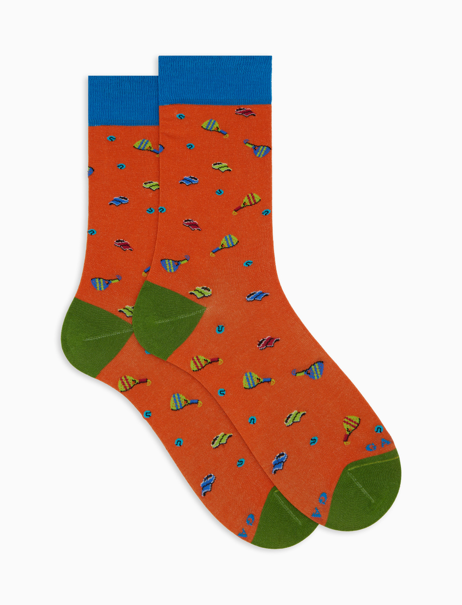 Men's short orange cotton socks with padel motif - Gallo 1927 - Official Online Shop