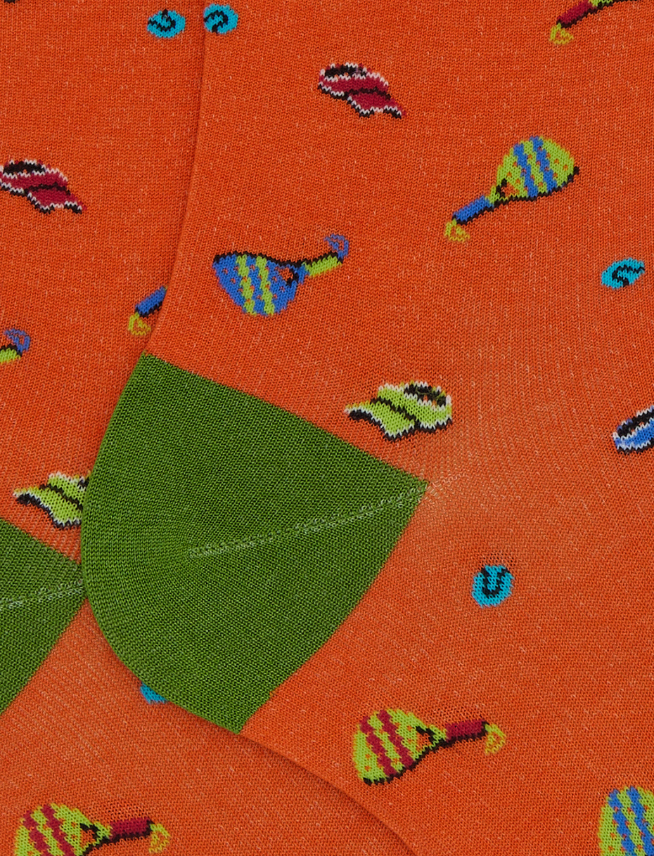 Men's short orange cotton socks with padel motif - Gallo 1927 - Official Online Shop