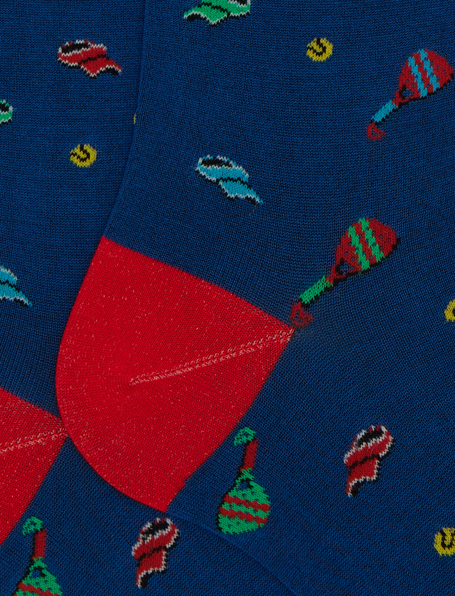 Women's long blue cotton socks with padel motif - Gallo 1927 - Official Online Shop