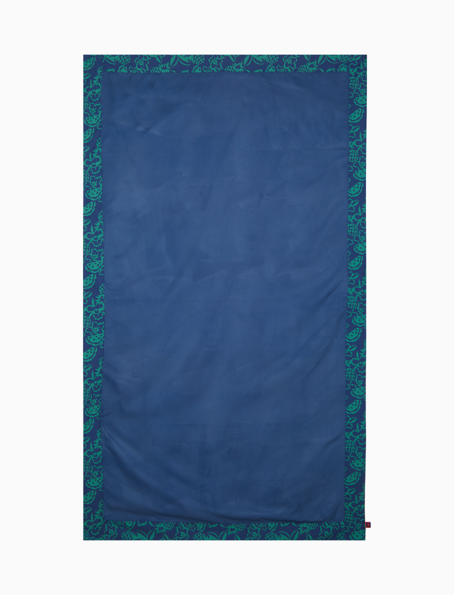 Plain blue unisex beach towel with flower, pineapple and watermelon patterned edge - Gallo 1927 - Official Online Shop