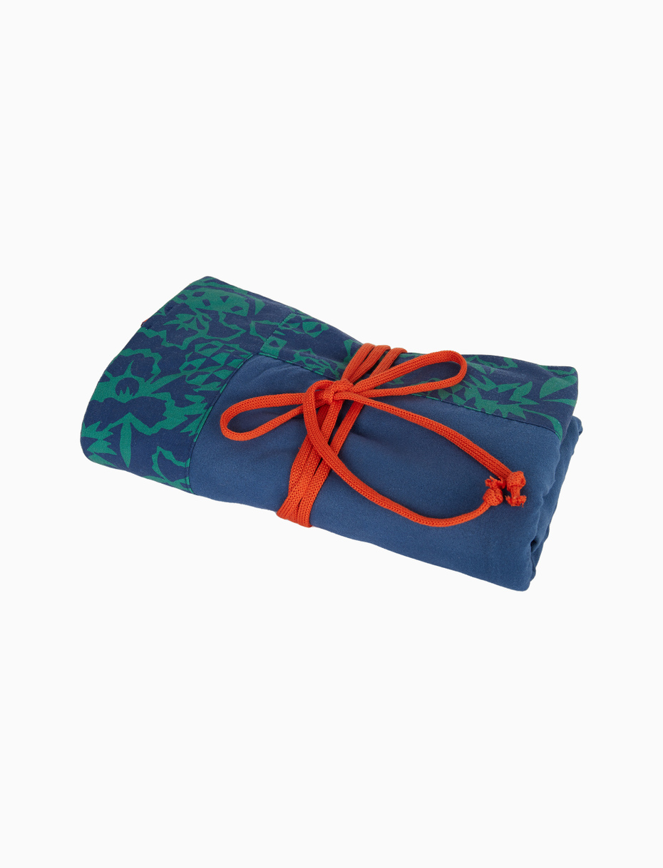 Plain blue unisex beach towel with flower, pineapple and watermelon patterned edge - Gallo 1927 - Official Online Shop