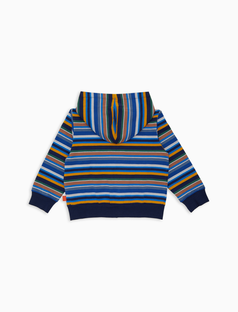 Kids' blue cotton hoodie with multicoloured stripes - Gallo 1927 - Official Online Shop