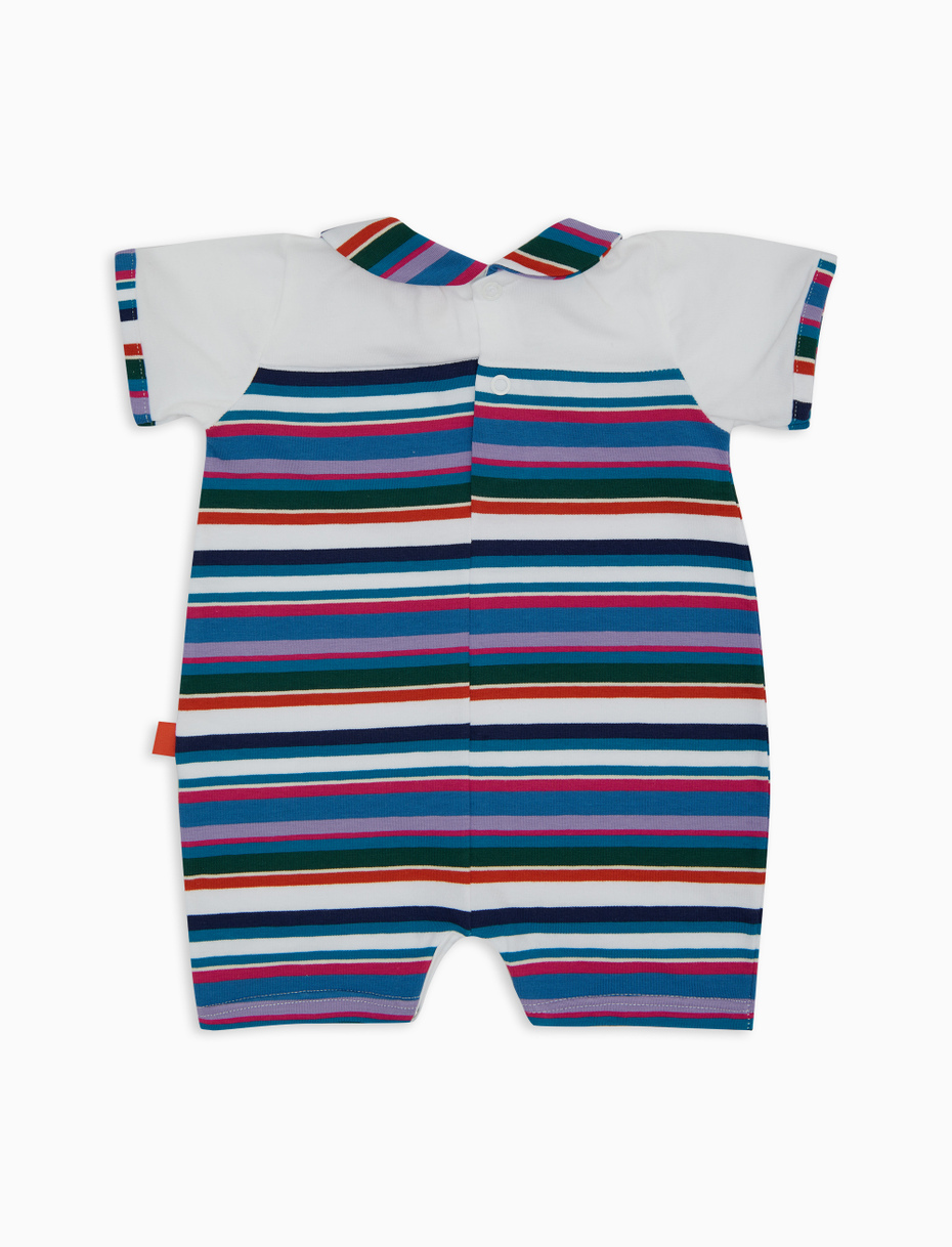 Kids' white cotton romper with multicoloured striped collar - Gallo 1927 - Official Online Shop