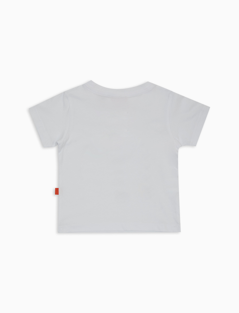 Kids' plain white cotton T-shirt with skating dog embroidery - Gallo 1927 - Official Online Shop