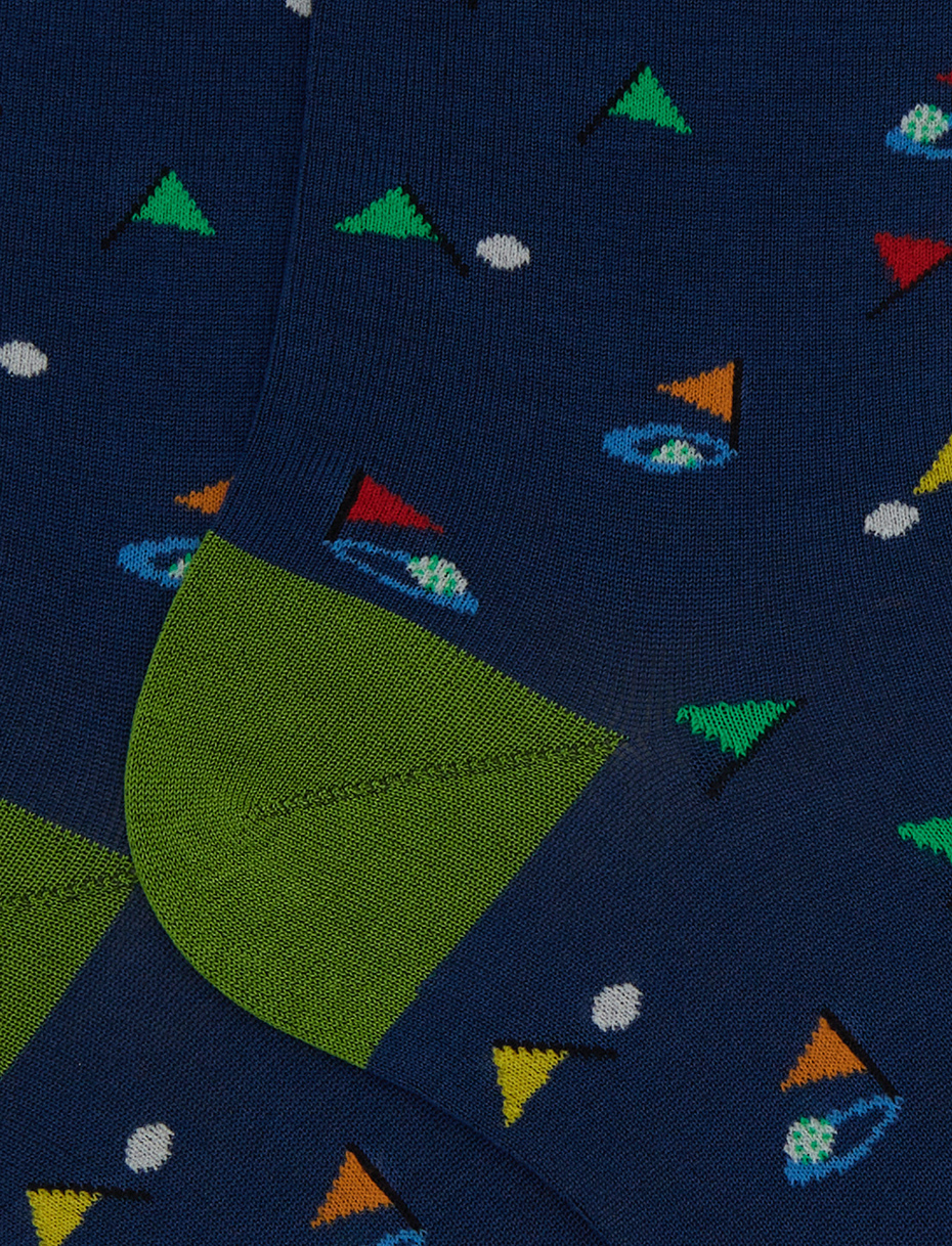 Men's short blue cotton socks with golf motif - Gallo 1927 - Official Online Shop