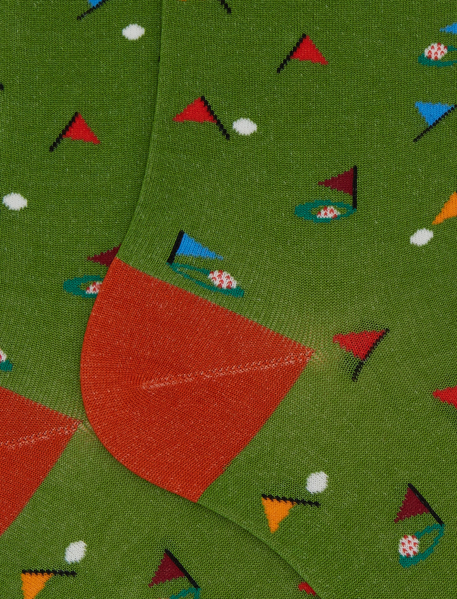 Men's short green cotton socks with golf motif - Gallo 1927 - Official Online Shop