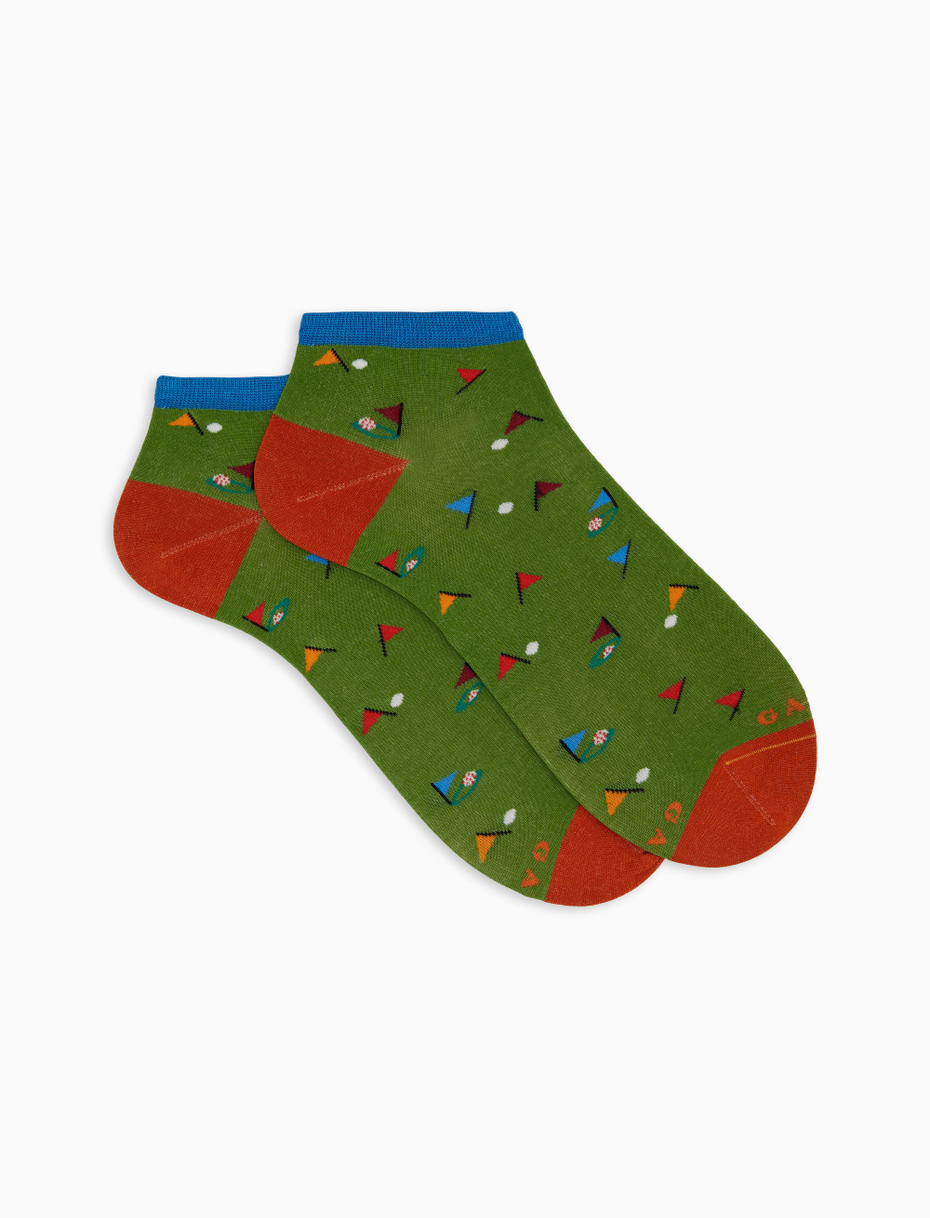 Men's green cotton ankle socks with golf motif - Gallo 1927 - Official Online Shop