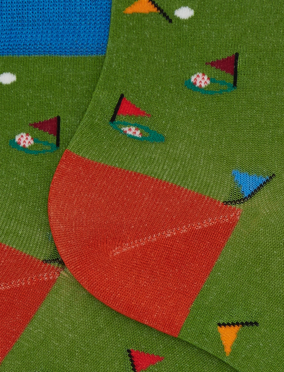 Women's super short green cotton socks with golf motif - Gallo 1927 - Official Online Shop