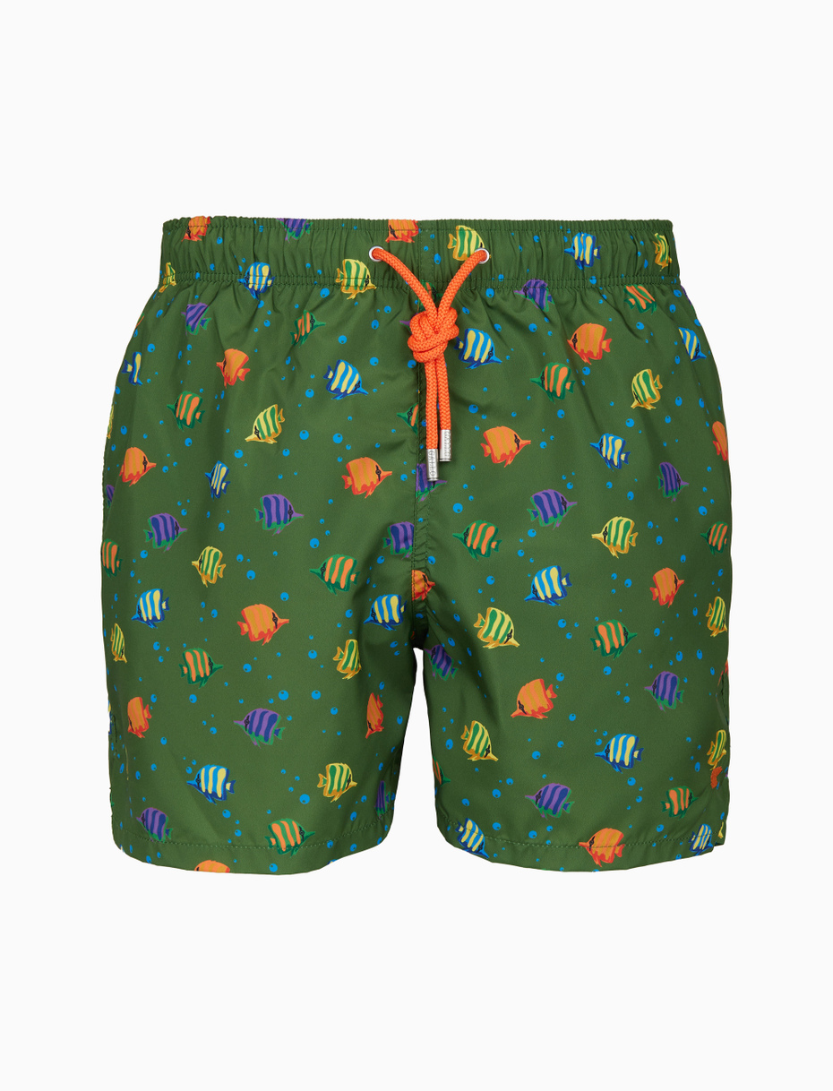 Men's green swimming shorts with striped fish motif - Gallo 1927 - Official Online Shop