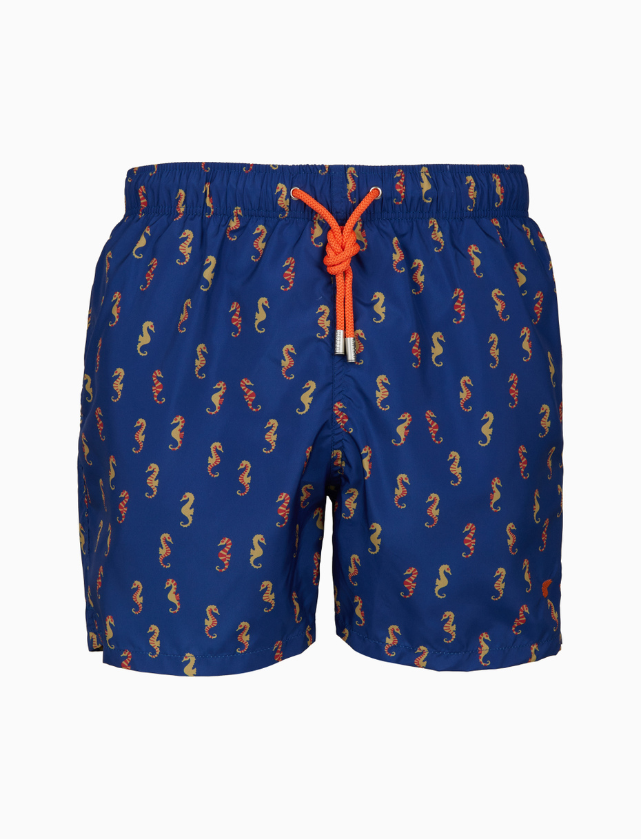Men's blue swimming shorts with sea horse pattern - Gallo 1927 - Official Online Shop
