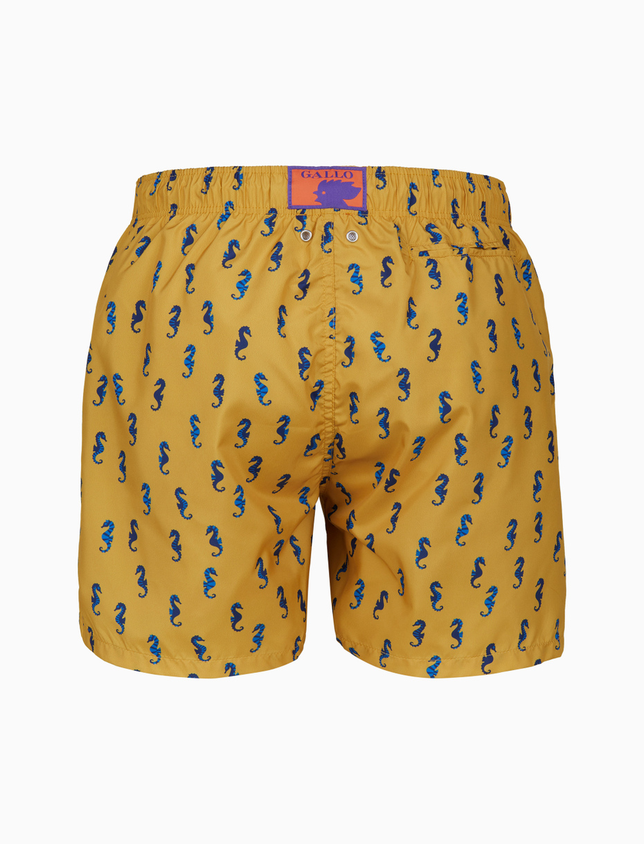 Men's yellow swimming shorts with sea horse pattern - Gallo 1927 - Official Online Shop