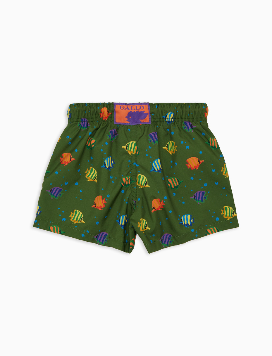 Kids' green swimming shorts with striped fish motif - Gallo 1927 - Official Online Shop