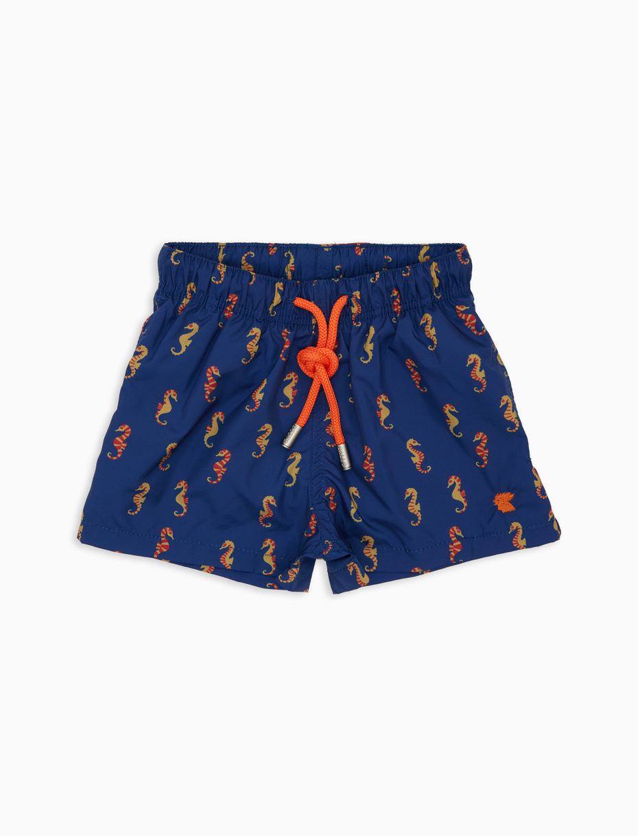 Kids' blue swimming shorts with sea horse pattern - Gallo 1927 - Official Online Shop