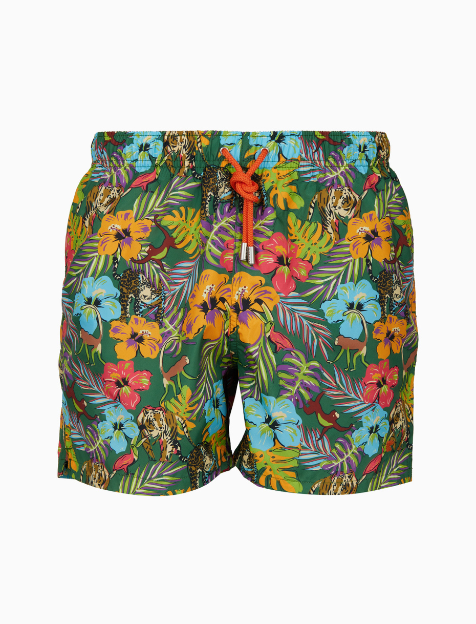 Men's green swimming shorts with jungle motif - Gallo 1927 - Official Online Shop