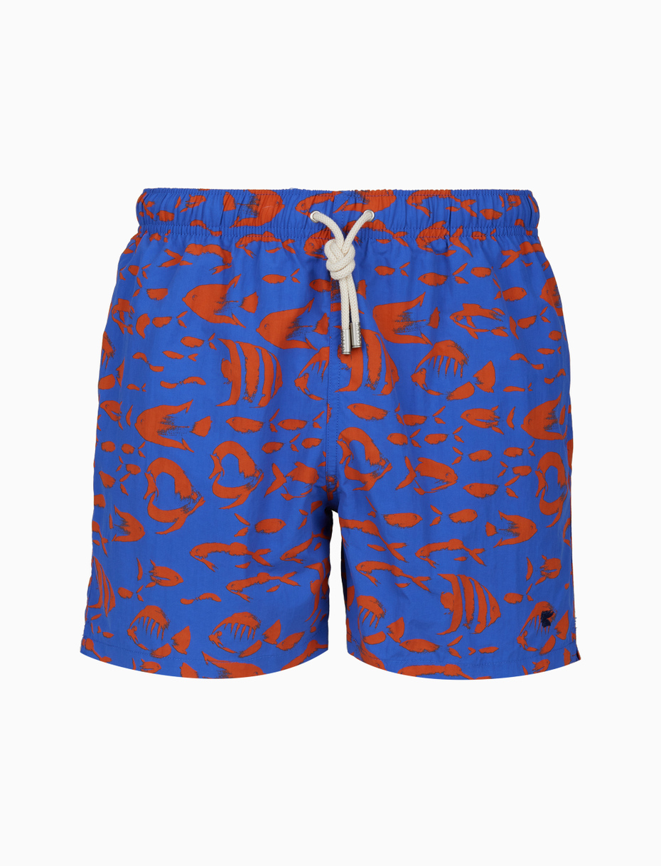 Men's blue swimming shorts with fish motif - Gallo 1927 - Official Online Shop