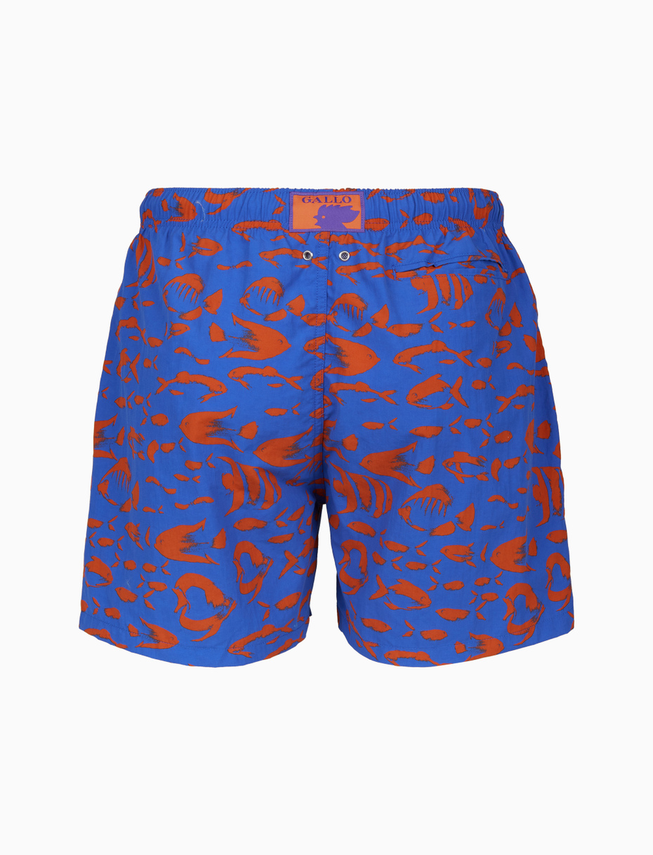 Men's blue swimming shorts with fish motif - Gallo 1927 - Official Online Shop