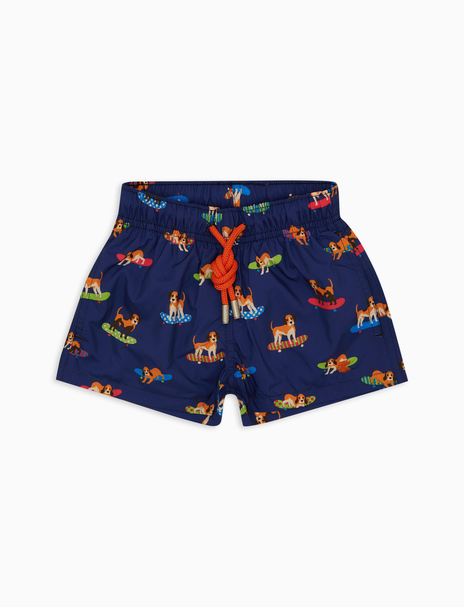 Kids' blue swimming shorts with dog motif - Gallo 1927 - Official Online Shop