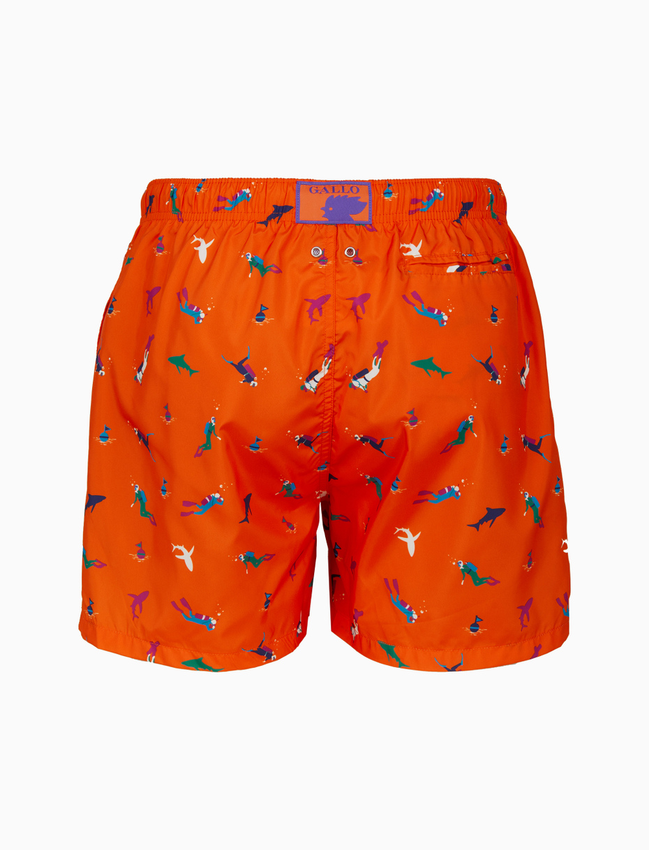 Men's orange swimming shorts with diving motif - Gallo 1927 - Official Online Shop