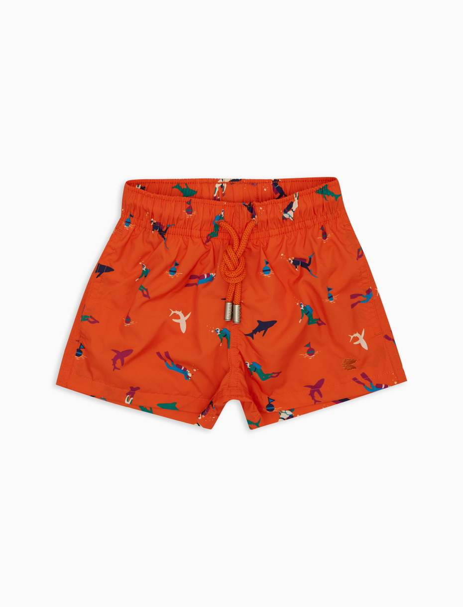 Kids' orange swimming shorts with diving motif - Gallo 1927 - Official Online Shop