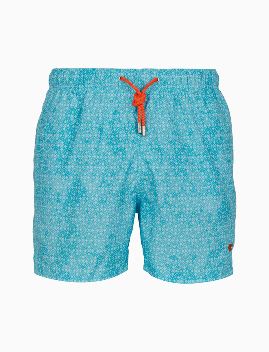 Men's light blue swimming shorts with classic geometric batik motif - Gallo 1927 - Official Online Shop