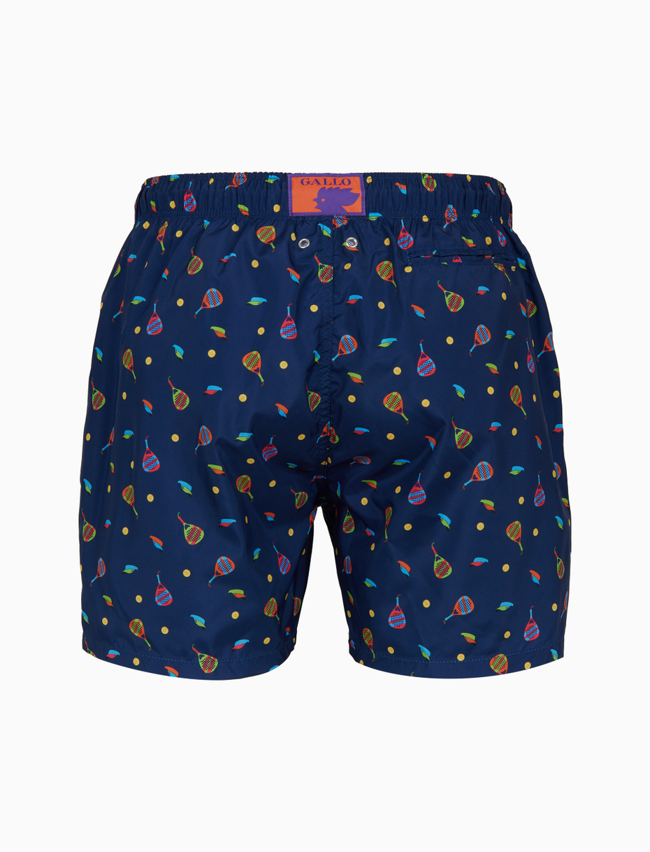 Men's blue swimming shorts with padel racquet motif - Gallo 1927 - Official Online Shop