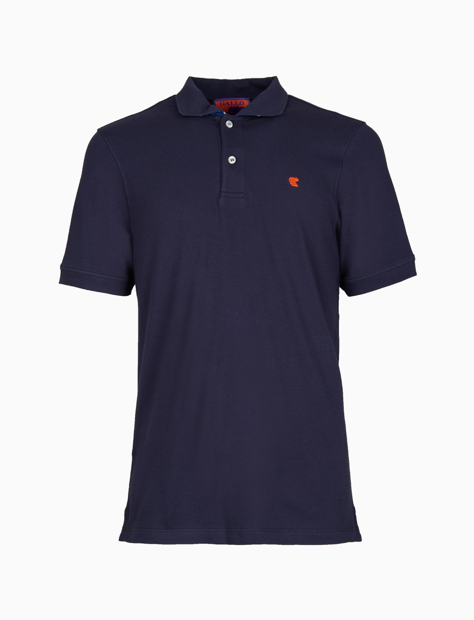 Men's plain blue cotton polo with golf-patterned undercollar - Gallo 1927 - Official Online Shop