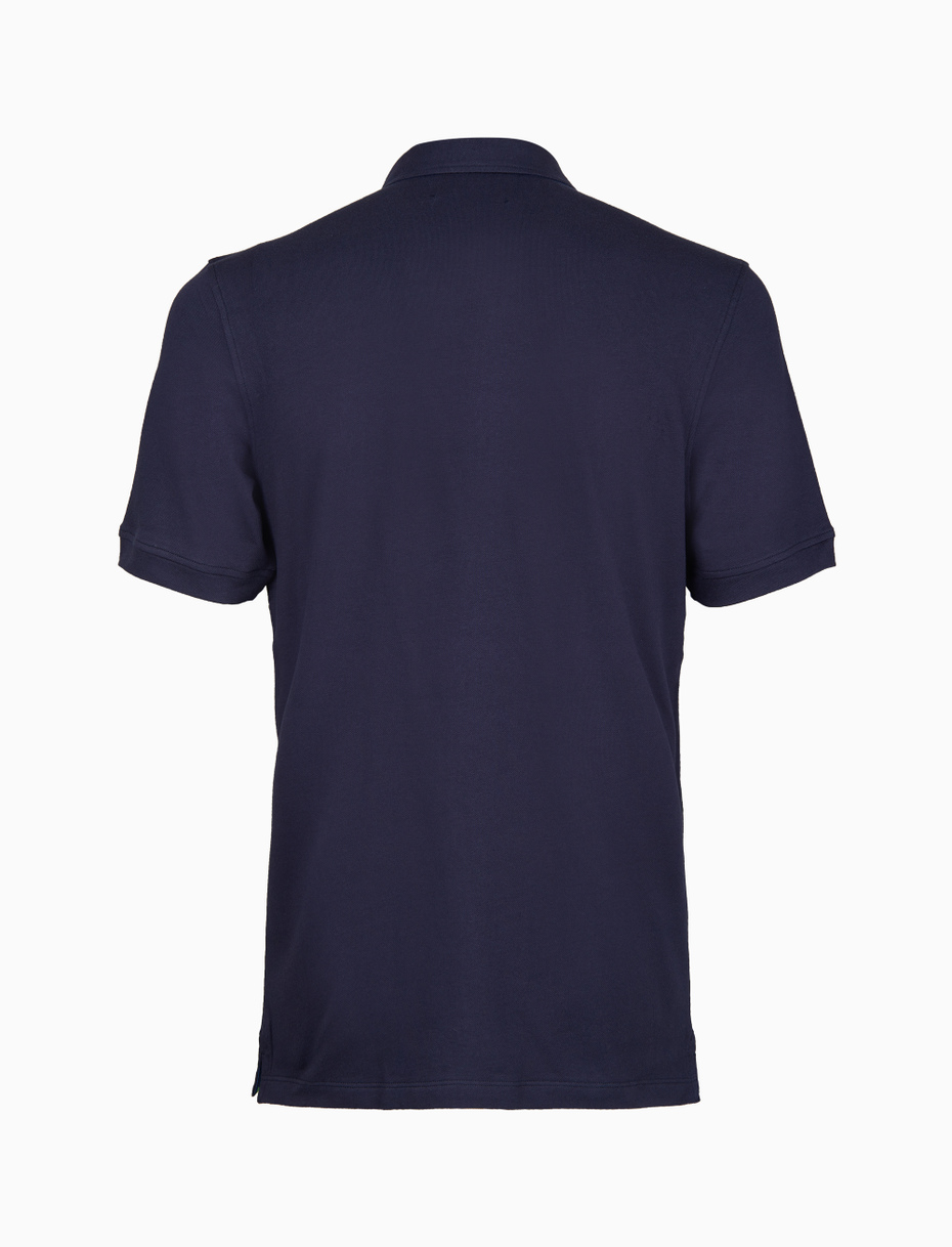 Men's plain blue cotton polo with golf-patterned undercollar - Gallo 1927 - Official Online Shop