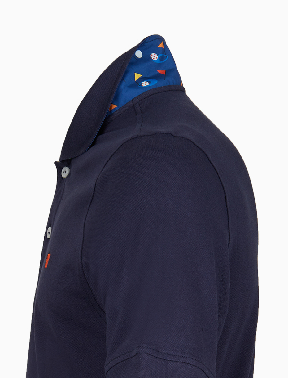 Men's plain blue cotton polo with golf-patterned undercollar - Gallo 1927 - Official Online Shop