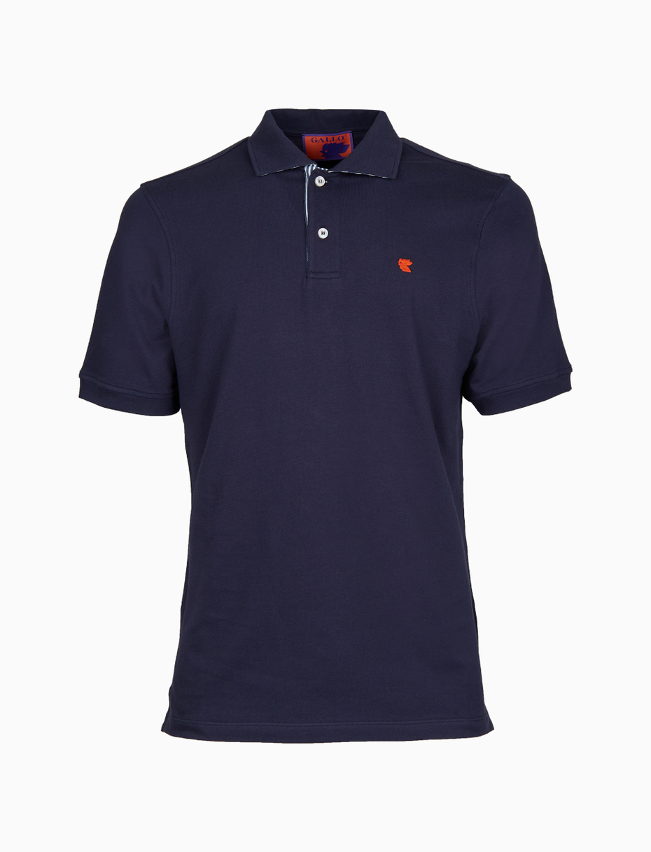 Polo uomo cotone tinta unita con sottocollo seersucker blu - Gallo 1927 - Official Online Shop