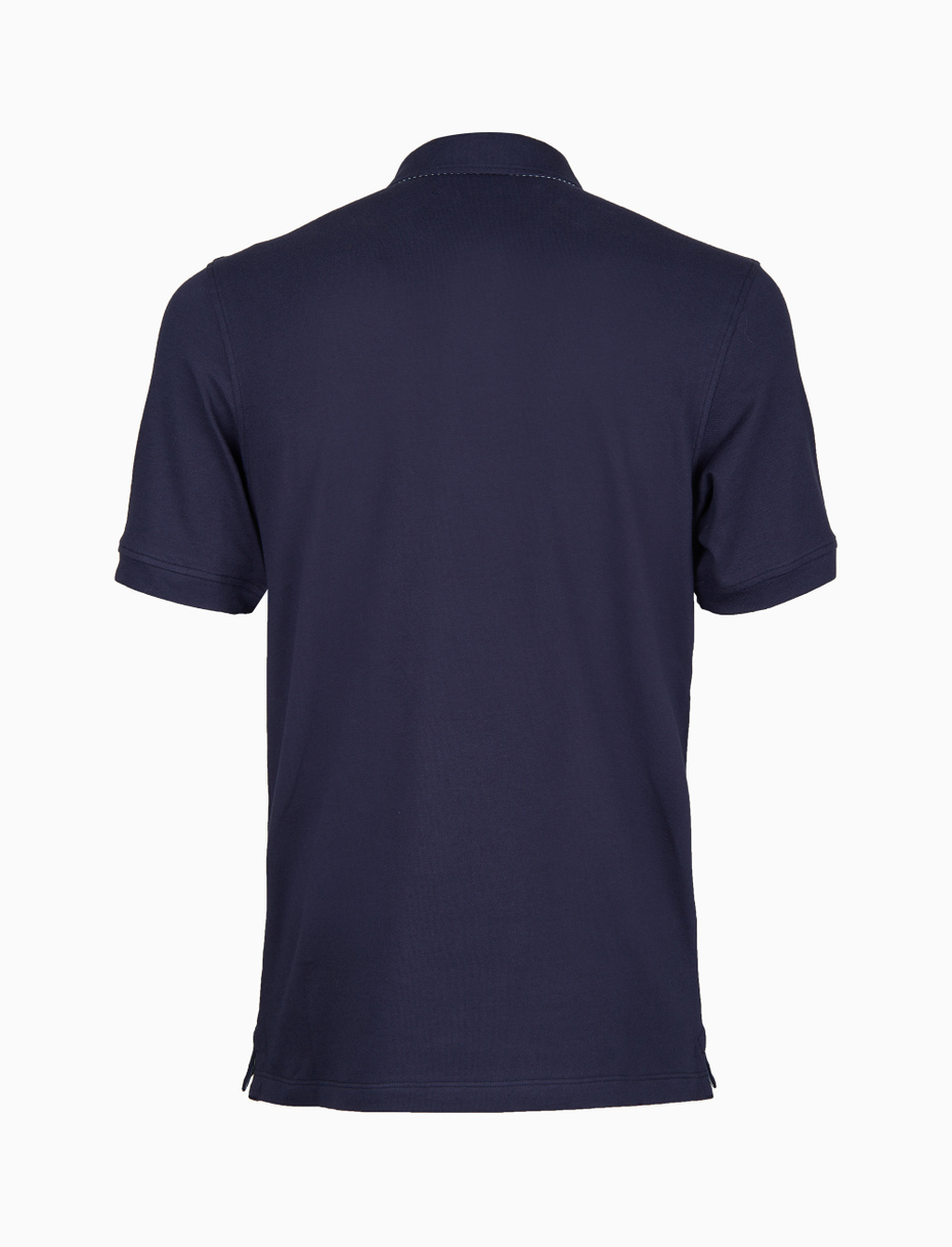 Polo uomo cotone tinta unita con sottocollo seersucker blu - Gallo 1927 - Official Online Shop