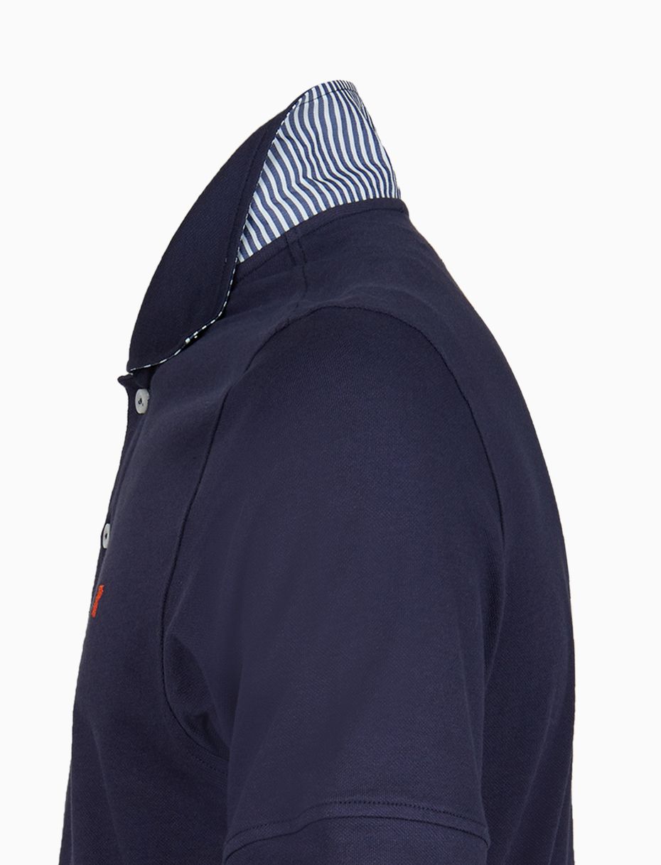 Polo uomo cotone tinta unita con sottocollo seersucker blu - Gallo 1927 - Official Online Shop
