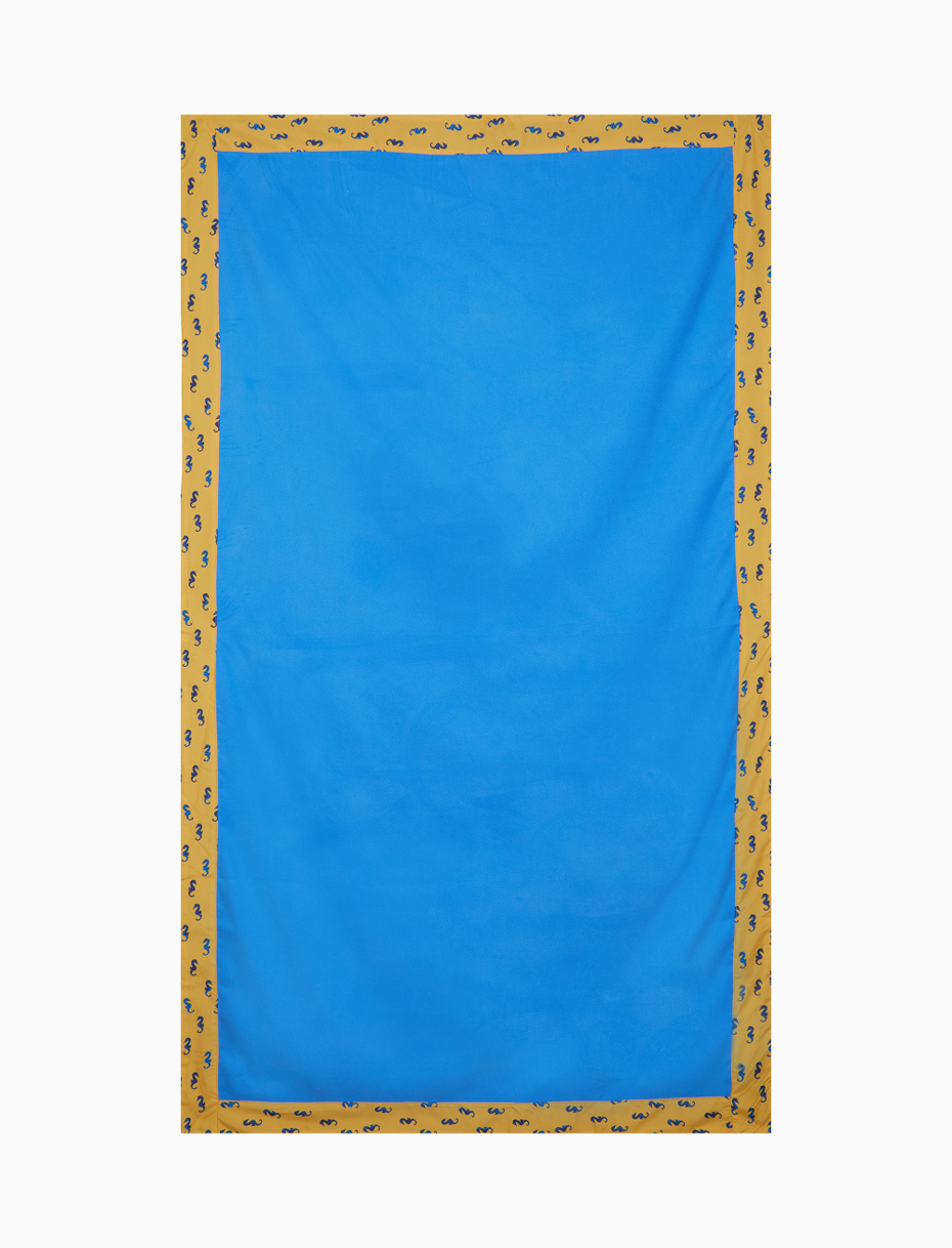 Unisex plain light blue beach towel with sea horse-patterned edge - Gallo 1927 - Official Online Shop