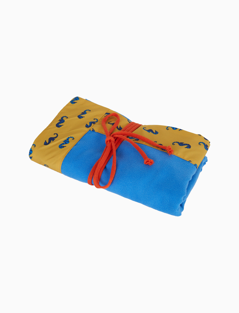 Unisex plain light blue beach towel with sea horse-patterned edge - Gallo 1927 - Official Online Shop